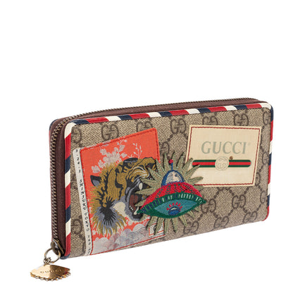 Gucci Beige/Brown GG Supreme Canvas And Leather Applique Courrier Zip Around Wallet