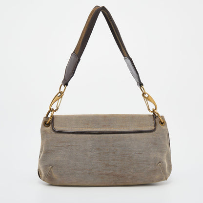 Gucci Beige/Brown Canvas And Leather Flap Shoulder Bag