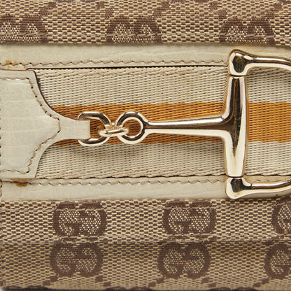 Gucci Beige GG Canvas and Leather Web Horsebit Compact Wallet