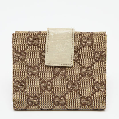 Gucci Beige GG Canvas and Leather Web Horsebit Compact Wallet