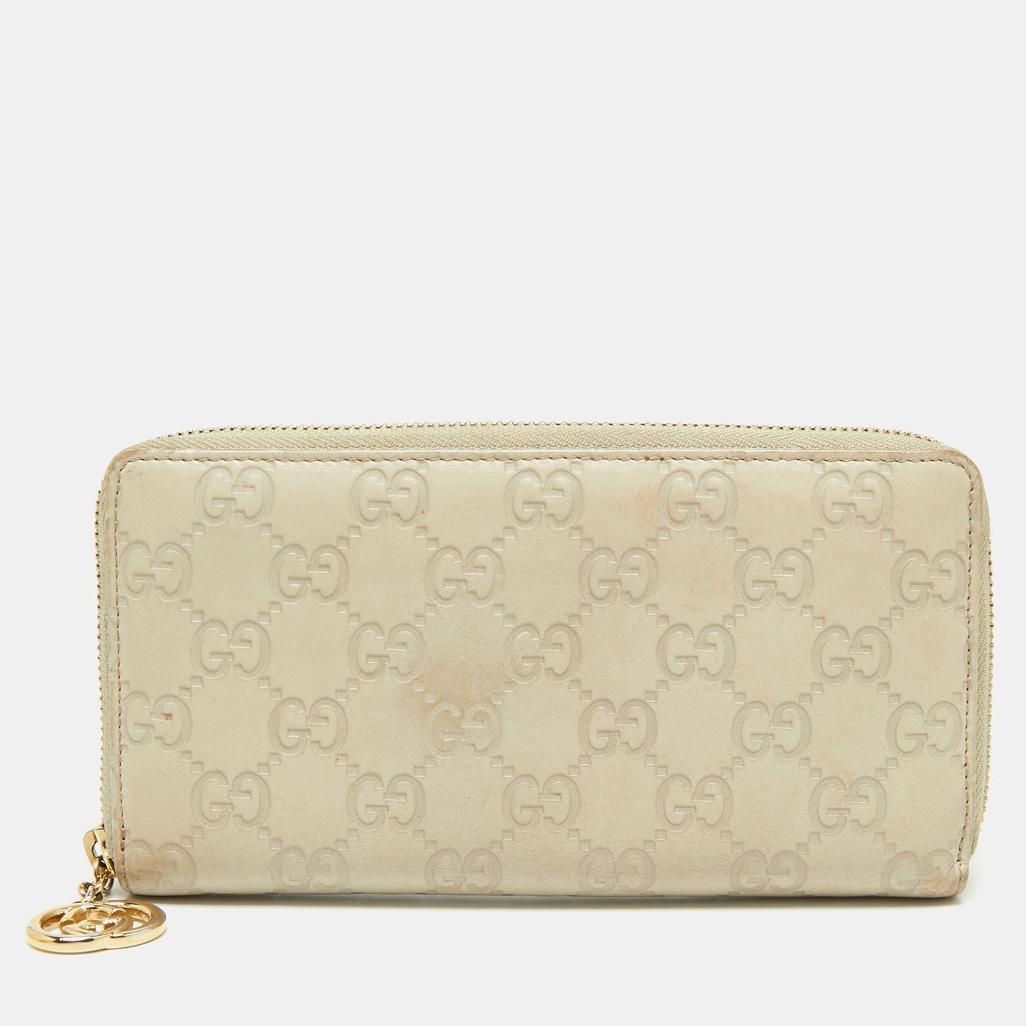 Gucci Beige Guccissima Leather Zip Around Wallet