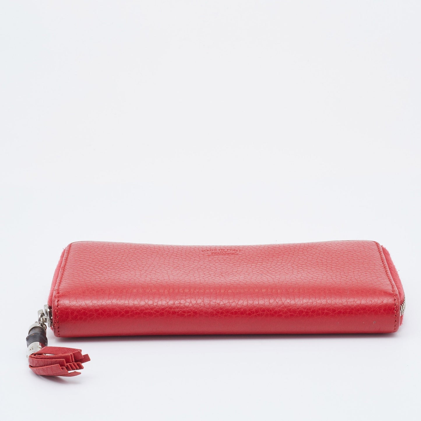 Gucci Red Leather Bamboo Tassel Zip Around Wallet