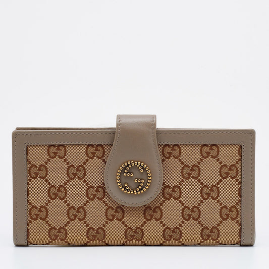 Gucci Beige/Brown GG Canvas And Leather Scarlett Continental Bifold Wallet