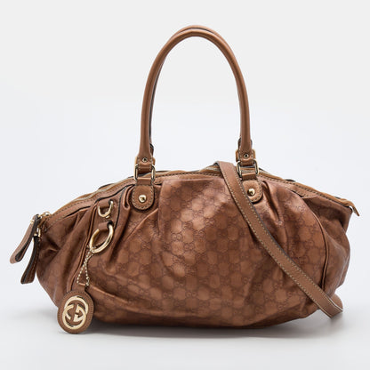 Gucci Bronze Guccissima Leather Medium Sukey Satchel