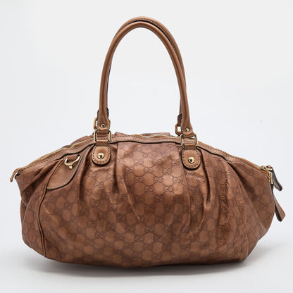 Gucci Bronze Guccissima Leather Medium Sukey Satchel