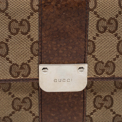 Gucci Brown/Beige GG Canvas and Leather Flap French Wallet