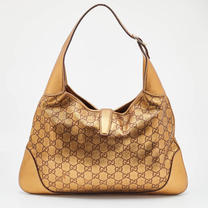 Gucci Gold Guccissima Leather Web Jackie O Bouvier Medium Hobo