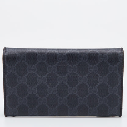 Gucci Black GG Supreme Canvas and Leather Flap Continental Wallet