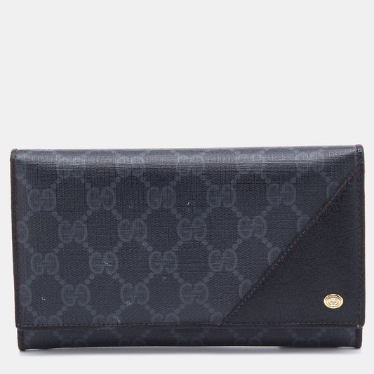 Gucci Black GG Supreme Canvas and Leather Flap Continental Wallet