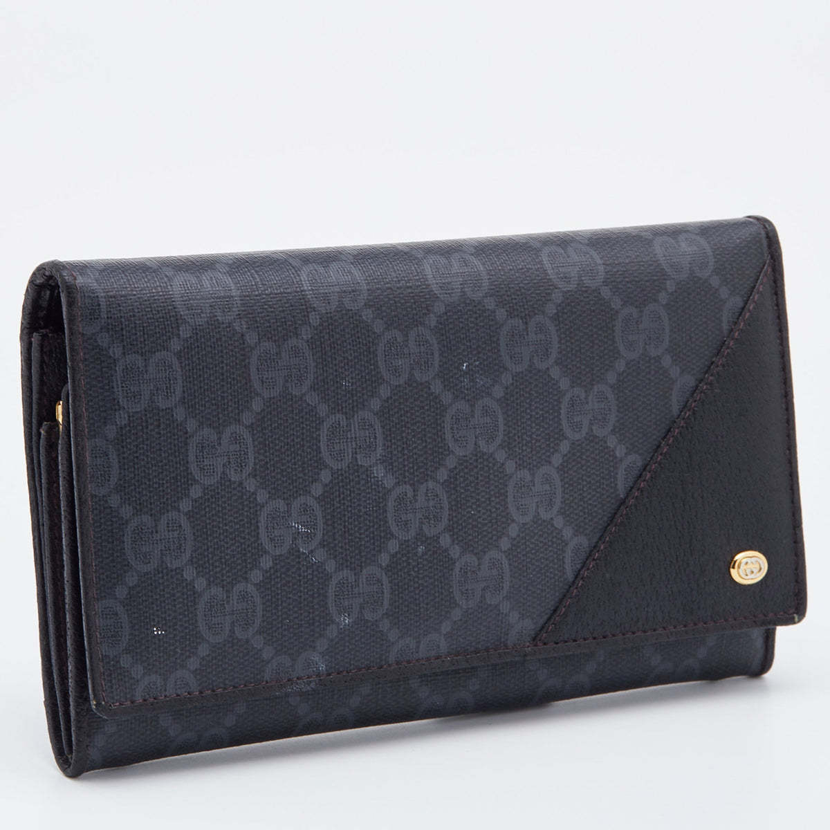 Gucci Black GG Supreme Canvas and Leather Flap Continental Wallet