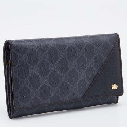Gucci Black GG Supreme Canvas and Leather Flap Continental Wallet