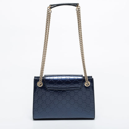 Gucci Blue Guccissima Patent Leather Small Emily Chain Shoulder Bag