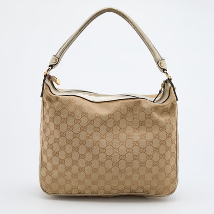 Gucci Beige/Gold GG Canvas and Leather Abbey D-Ring Hobo