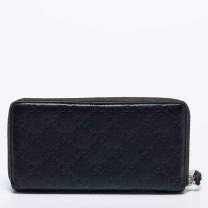 Gucci Black Guccissima Leather Continental Zip Around Wallet