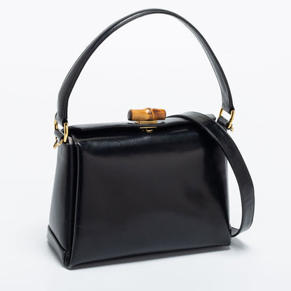 Gucci Black Leather Bamboo Top Handle Bag