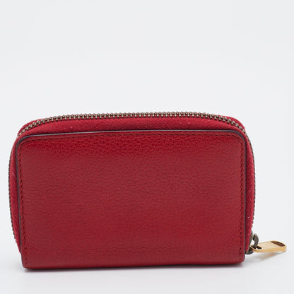 Gucci Red Leather Logo Print Zip Compact Wallet