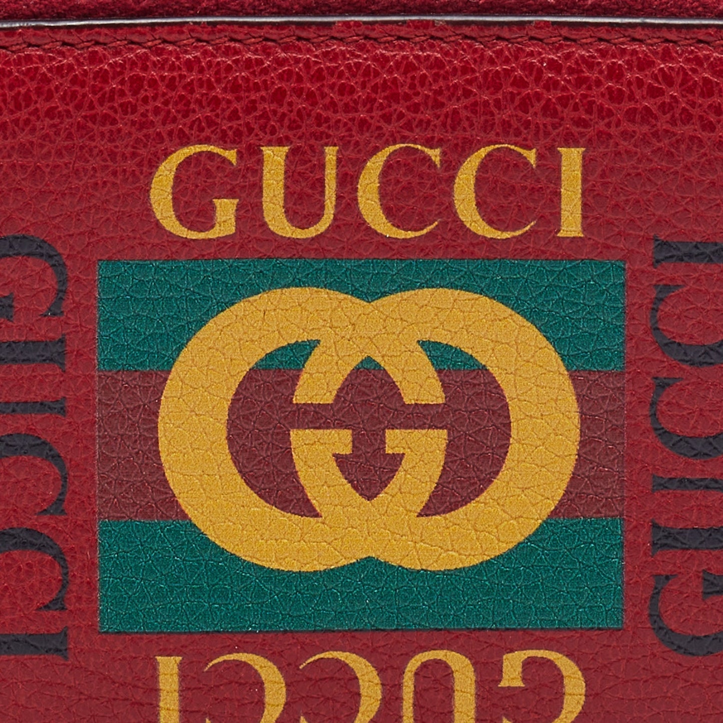 Gucci Red Leather Logo Print Zip Compact Wallet