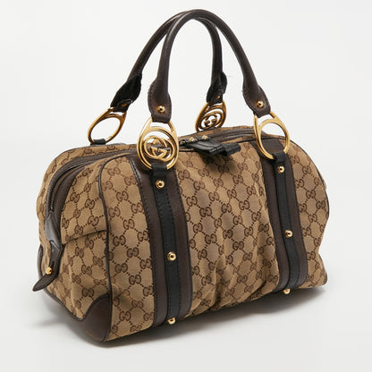 Gucci Beige/Brown Canvas and Leather Interlocking Boston Bag