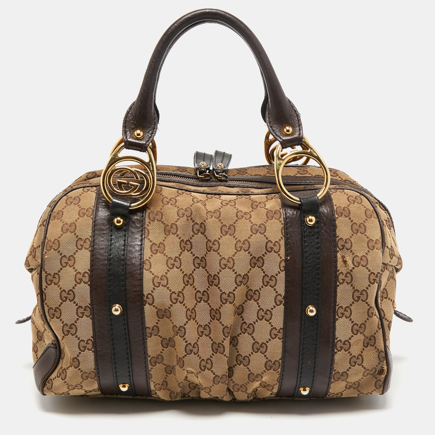 Gucci Beige/Brown Canvas and Leather Interlocking Boston Bag