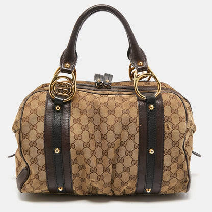 Gucci Beige/Brown Canvas and Leather Interlocking Boston Bag
