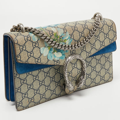 Gucci Blue/Beige GG Supreme Canvas and Suede Small Dionysus Blooms Shoulder Bag