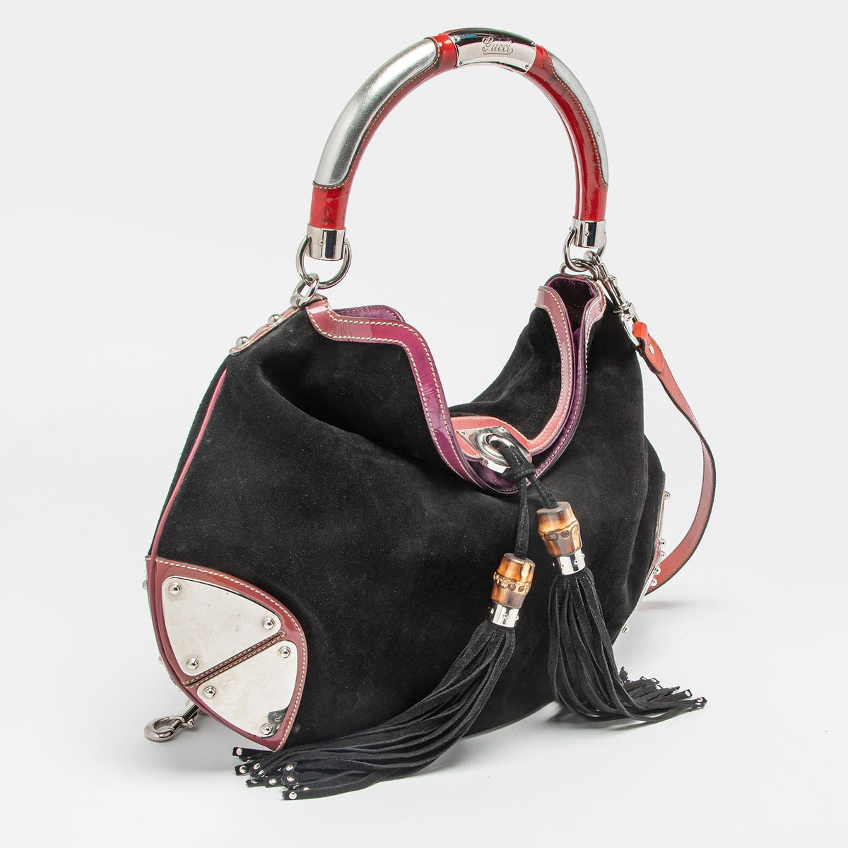 Gucci Black/Red Suede and Patent Leather Medium Babouska Indy Hobo