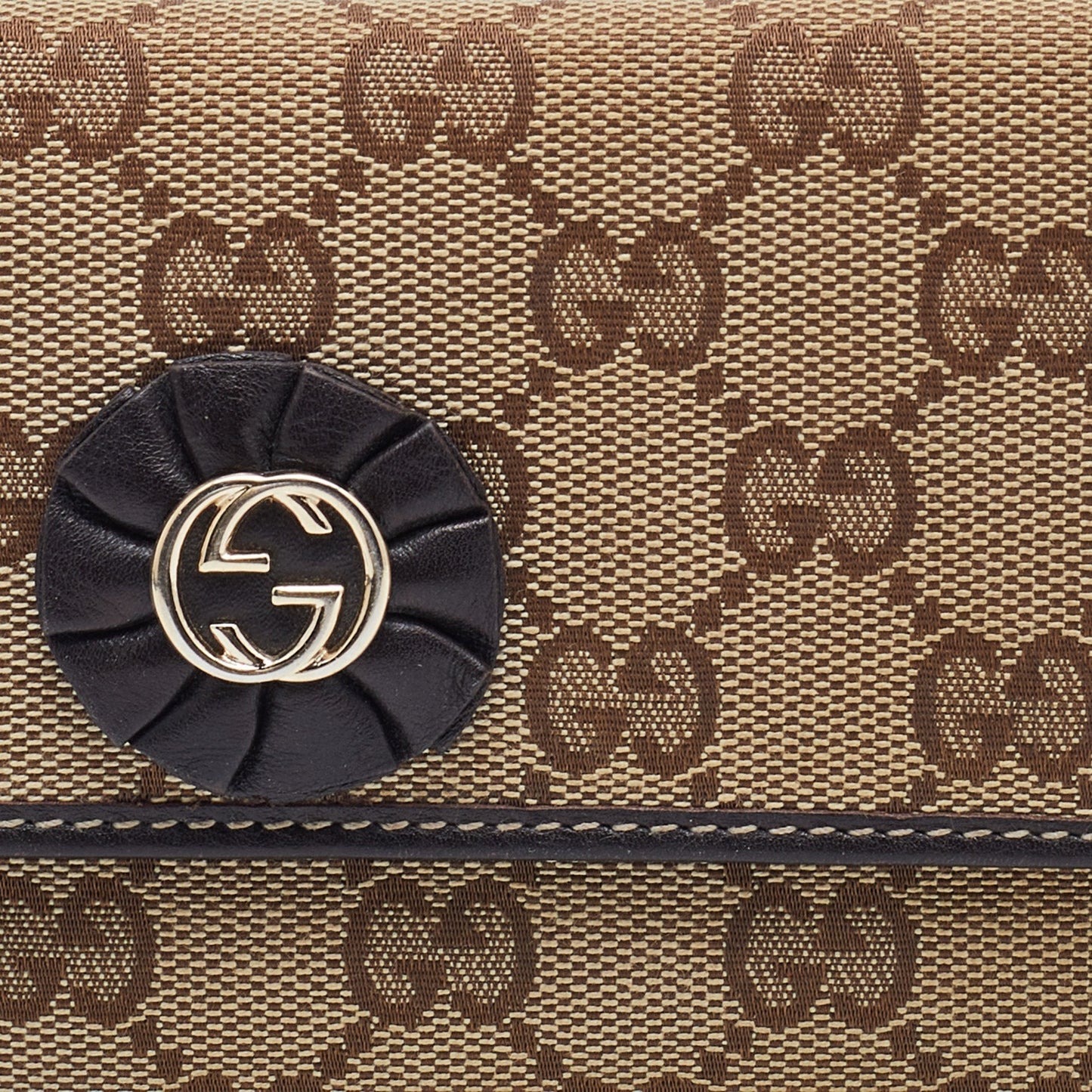 Gucci Beige/Brown GG Canvas and Leather Flap Continental Wallet