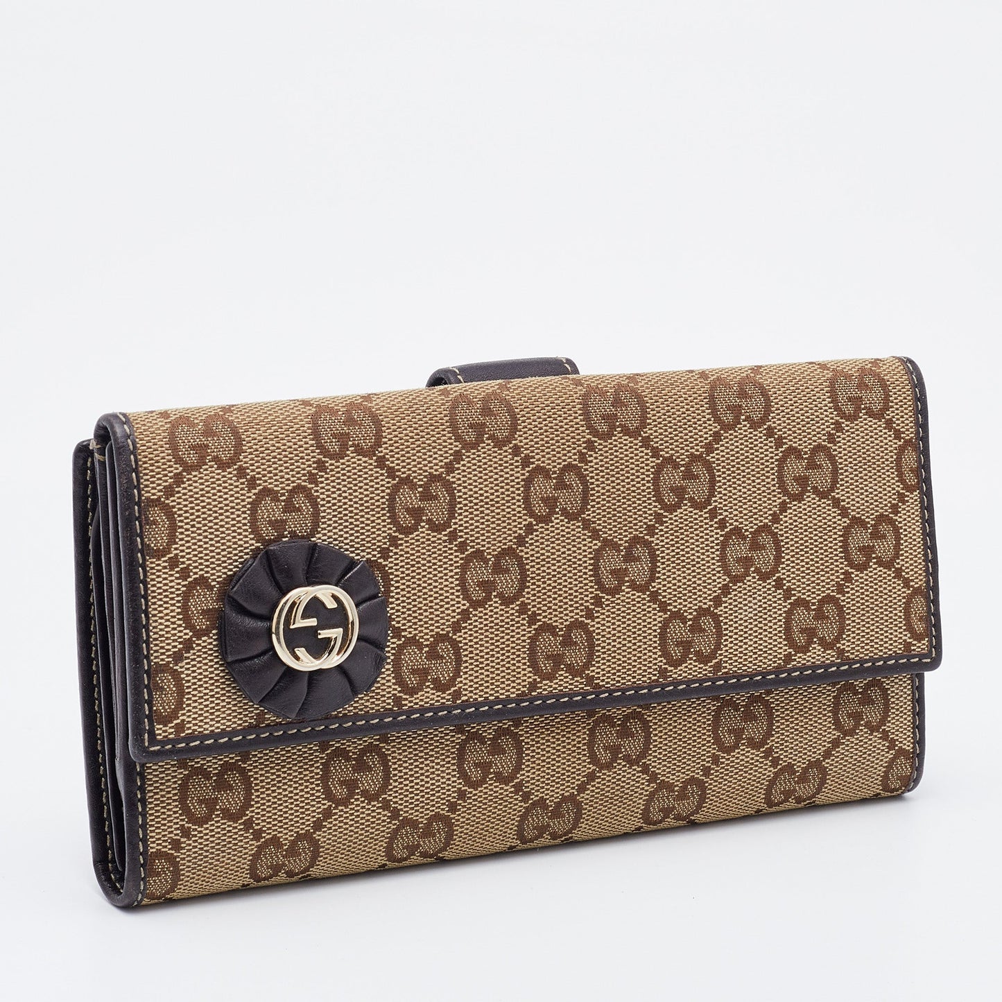 Gucci Beige/Brown GG Canvas and Leather Flap Continental Wallet