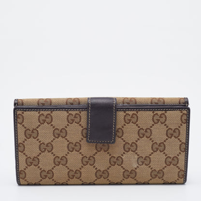 Gucci Beige/Brown GG Canvas and Leather Flap Continental Wallet