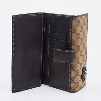 Gucci Beige/Brown GG Canvas and Leather Flap Continental Wallet