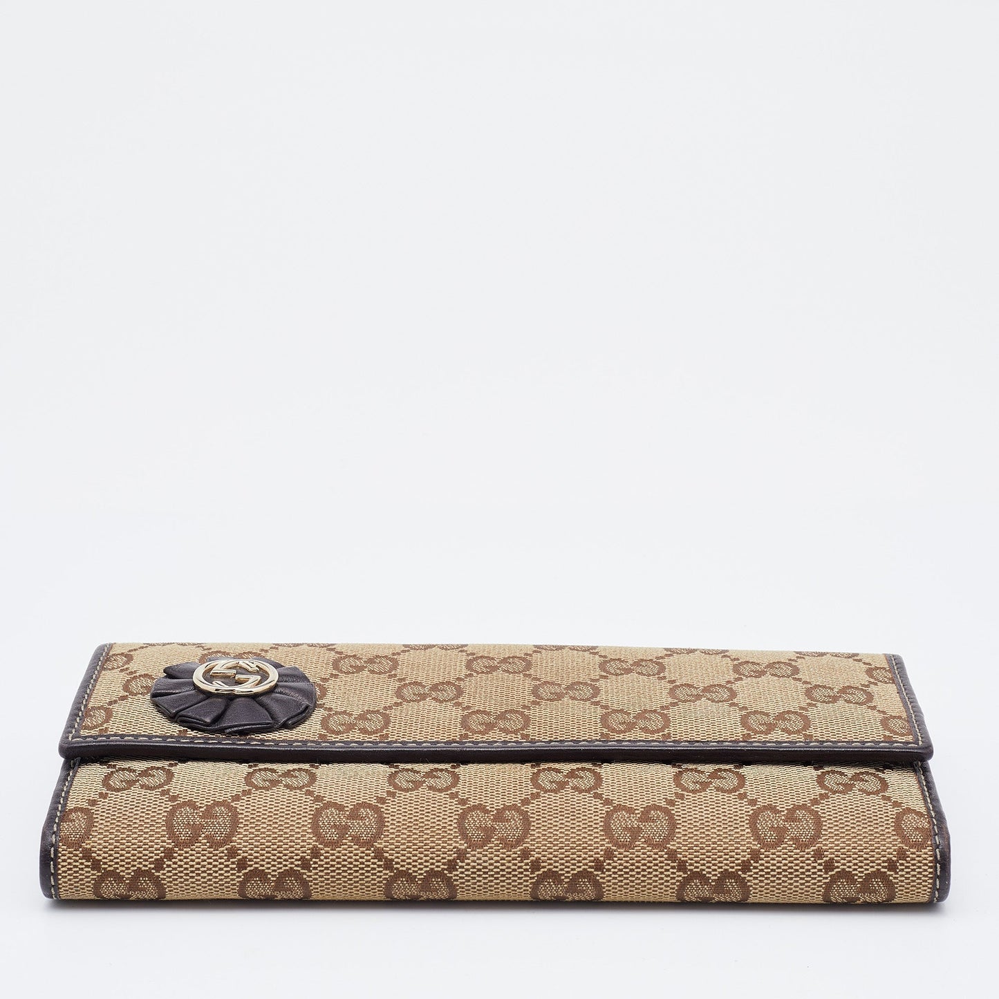 Gucci Beige/Brown GG Canvas and Leather Flap Continental Wallet