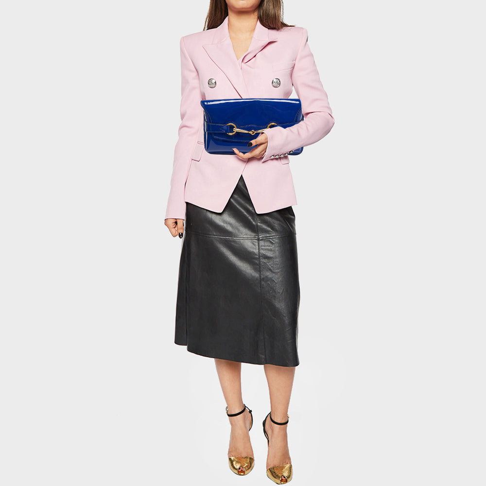 Gucci Royal Blue Patent Leather Bright Bit Clutch