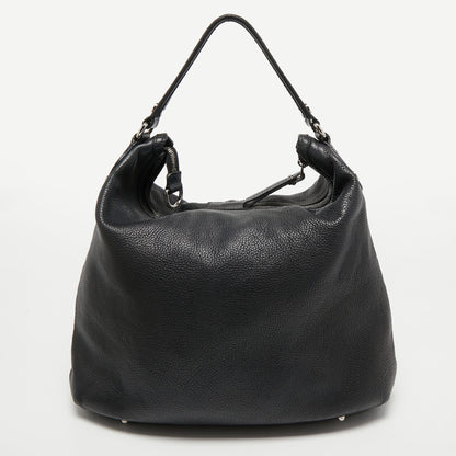 Gucci Black Grained Leather Medium G Coin Hobo