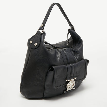 Gucci Black Grained Leather Medium G Coin Hobo