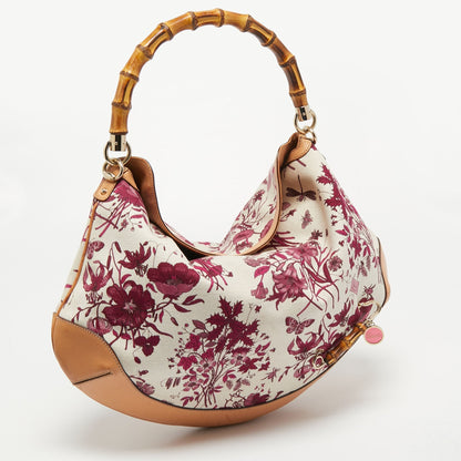 Gucci Multicolor Floral Print Canvas and Leather Peggy Bamboo Handle Hobo