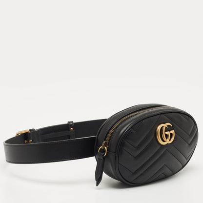 Gucci Black Matelasse Leather GG Marmont Belt Bag