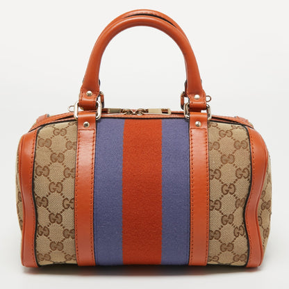 Gucci Beige/Orange GG Canvas and Leather Small Vintage Web Boston Bag