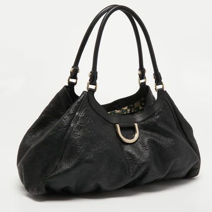 Gucci Black Guccissima Leather Large D Ring Shoulder Bag