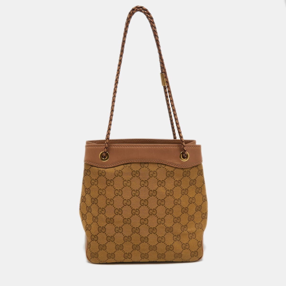 Gucci Beige GG Canvas and Leather Braided Handle Tote