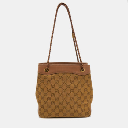 Gucci Beige GG Canvas and Leather Braided Handle Tote