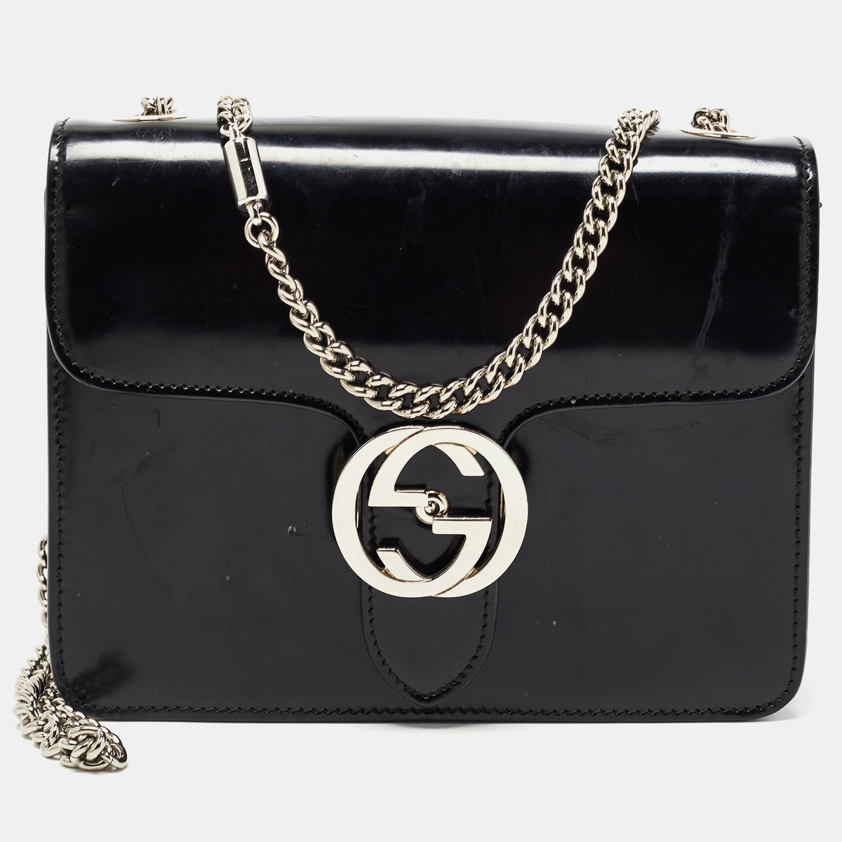Gucci Black Patent Leather Small Interlocking G Shoulder Bag