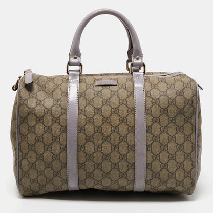 Gucci Beige/Purple GG Supreme Canvas and Patent Leather Joy Boston Bag
