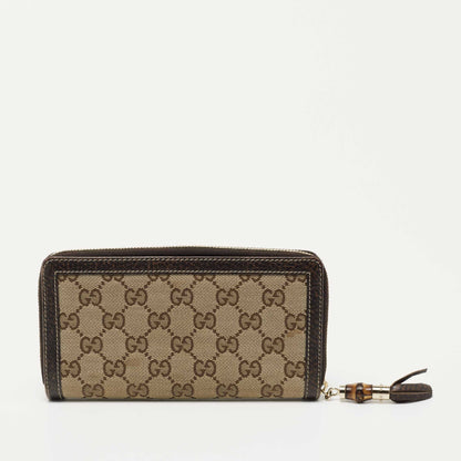 Gucci Beige/Brown GG Canvas and Leather Bamboo Tassel Zip Around Wallet