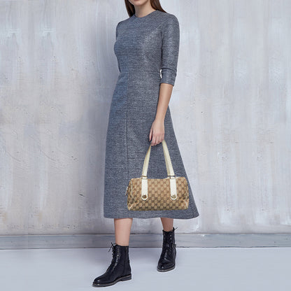 Gucci White/Beige GG Canvas Small Charmy Boston Bag