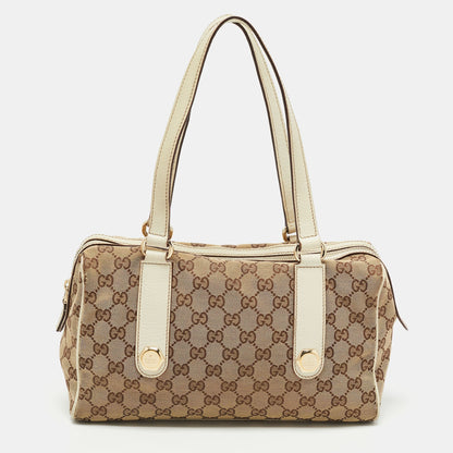 Gucci White/Beige GG Canvas Small Charmy Boston Bag