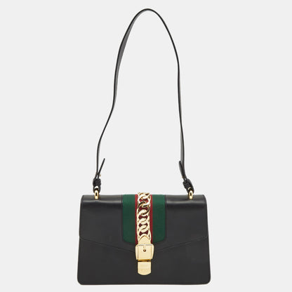 Gucci Black Leather Sylvie Shoulder Bag