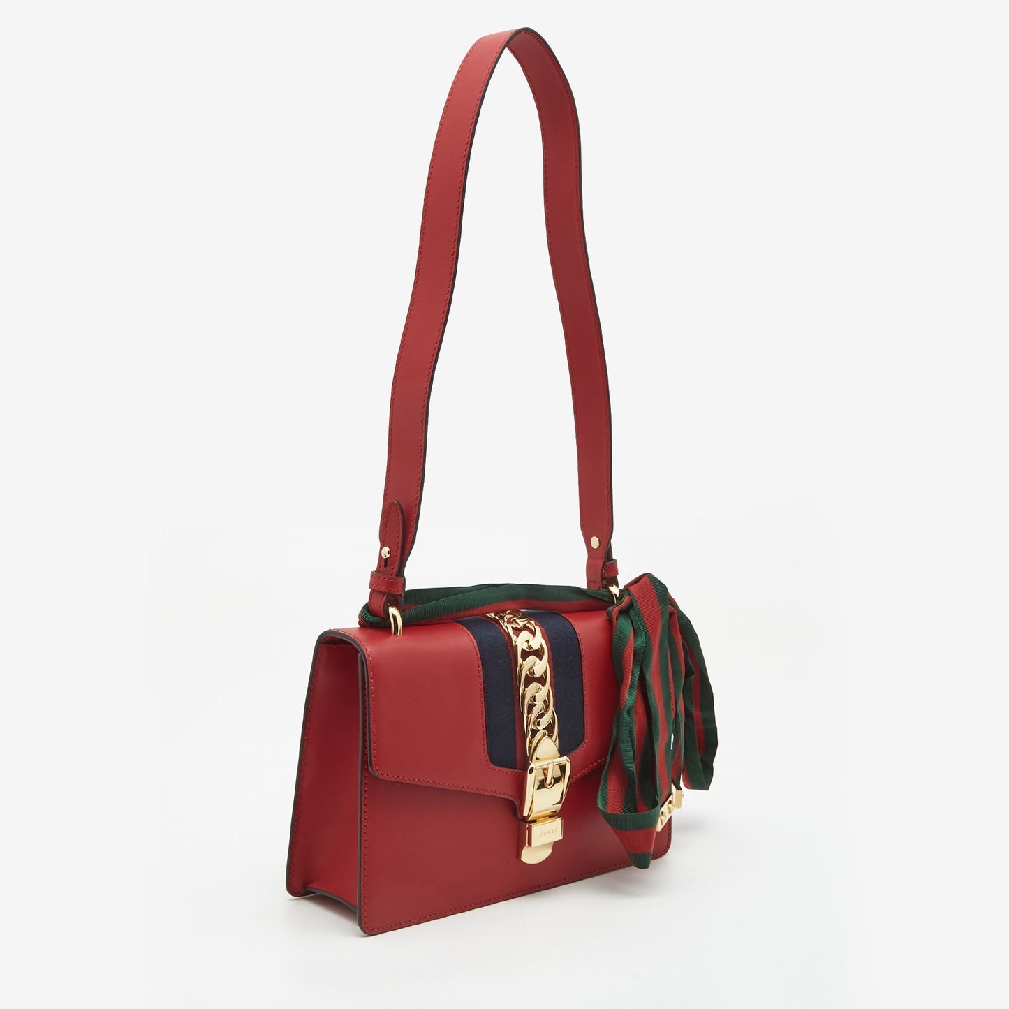 Gucci Red Leather Small Web Sylvie Shoulder Bag