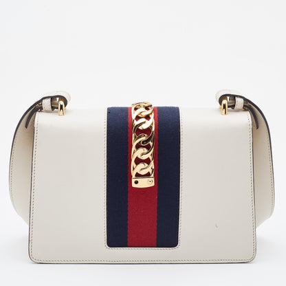 GUCCI Off White Leather Small Web Sylvie Shoulder Bag