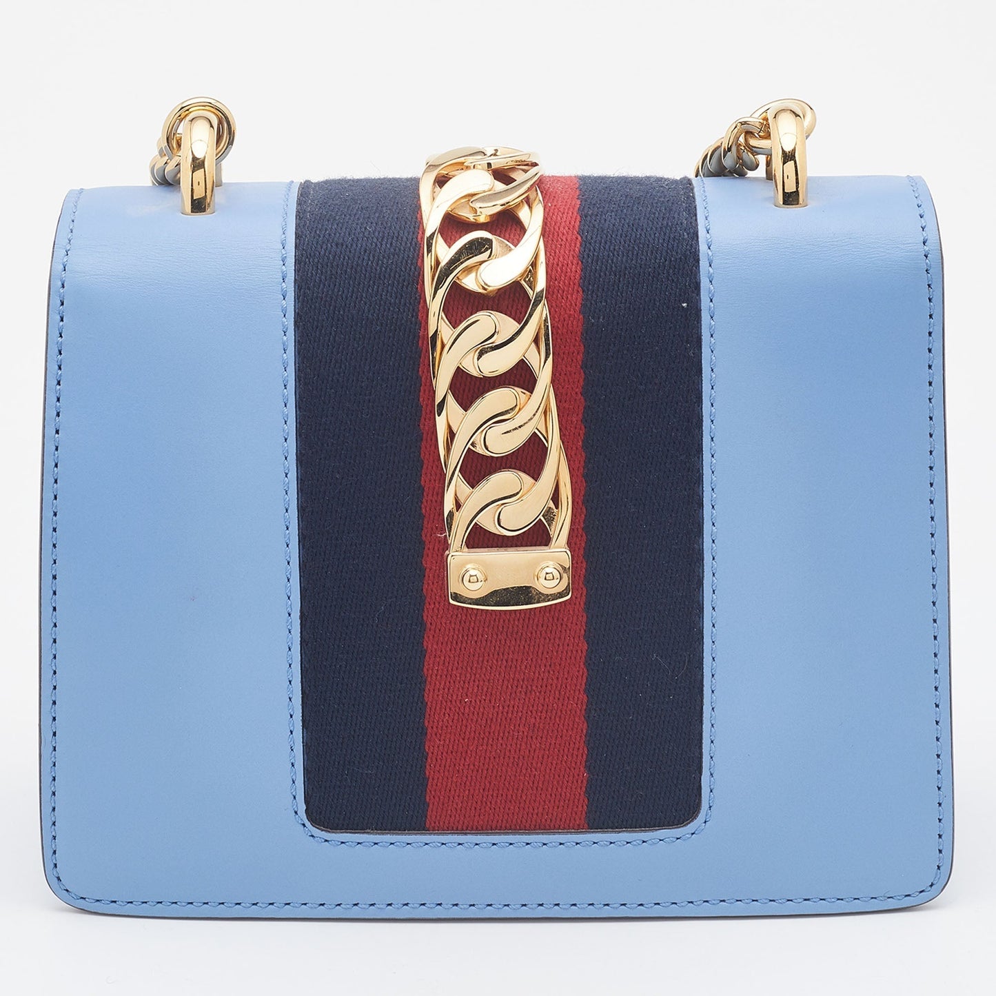 GUCCI Light Blue Leather Mini Chain Sylvie Crossbody Bag