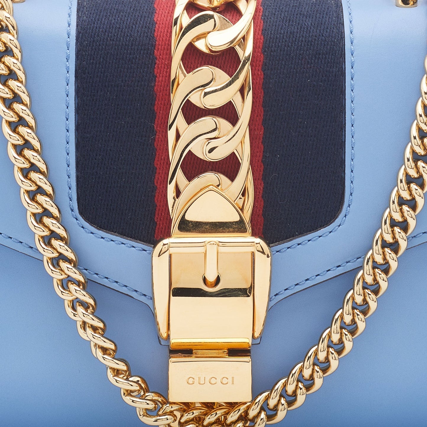 GUCCI Light Blue Leather Mini Chain Sylvie Crossbody Bag